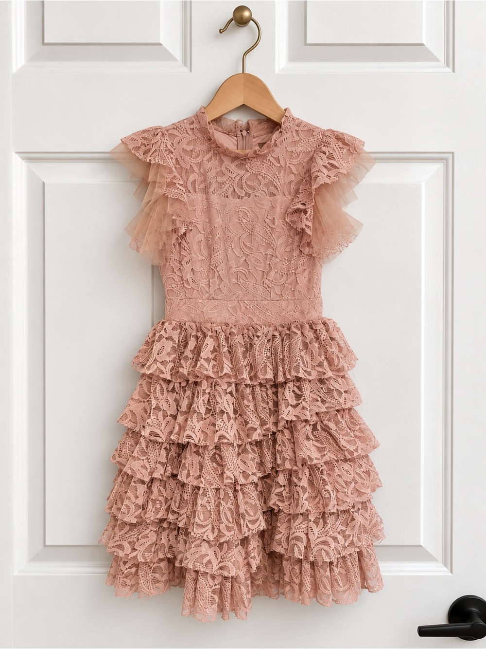 Joyfolie Mia Joy Girls Blush Lace Tiered Ruffle Dress Size 8